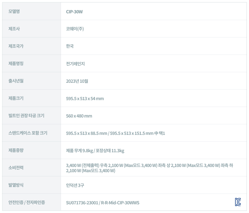 CIP-30W_코웨이 W 인덕션_18번째 상세정보 코웨이 CIP-30W 코웨이 W 인덕션 상세이미지 19